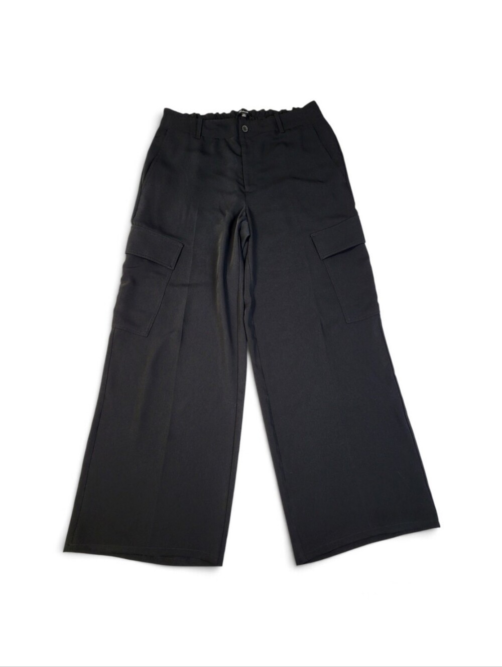 Madewell Pull On Utility Cargo Pants in Crepe Wide Leg Black Women's 12 Tall